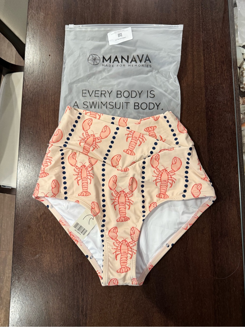 High-Waist Lobster Print Swim Bottoms - Peach/Red